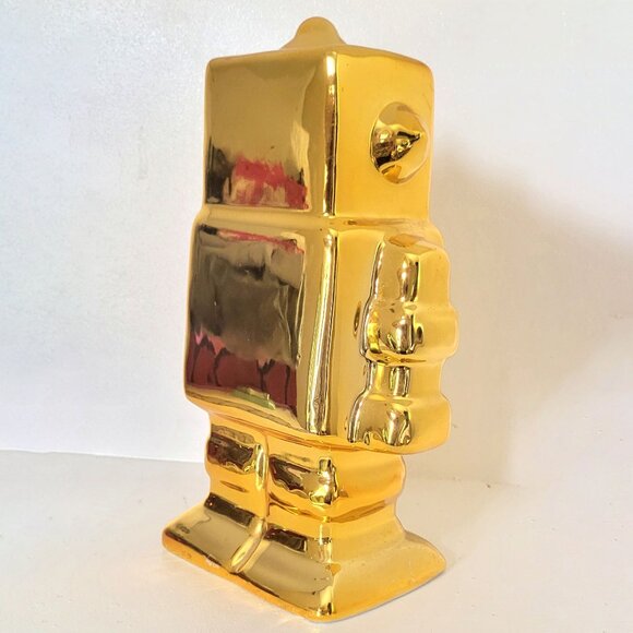 Gold Retro Vintage Style Robot Ceramic Piggy Coin Bank - Picture 4 of 7